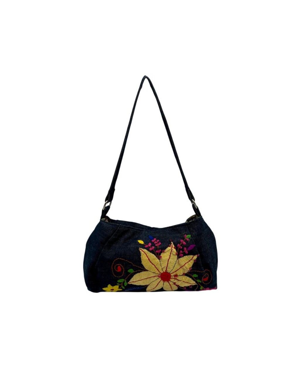 Denim Flower Embroidery Shoulder Bag - Picture 1 of 10